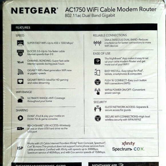 Netgear C6300‑100NAS (AC1750 DOCSIS 3.0 modem/router combo) - Picture 2 of 5